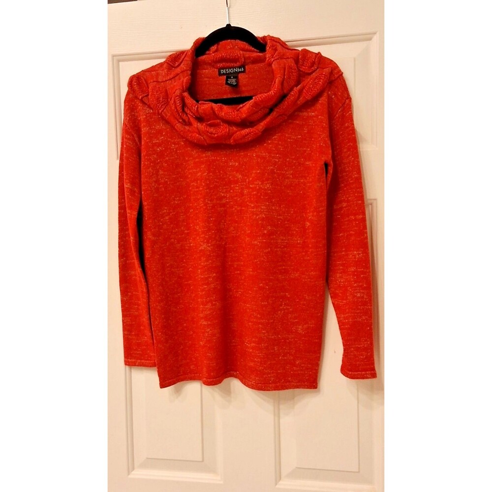 ​DESIGN 365 S Cowl Neck Sweater Heathered Knit Quiet Luxury Draped Orange Red